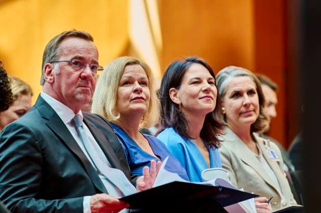 Boris Pistorius Nancy Faser Annalena Baerbock Peacekeeping 2024 EUR, Germany, Berlin, 27 06 2024 f l n r Federal Minister of Defense Boris Pistorius SPD Federal Minister of the Int