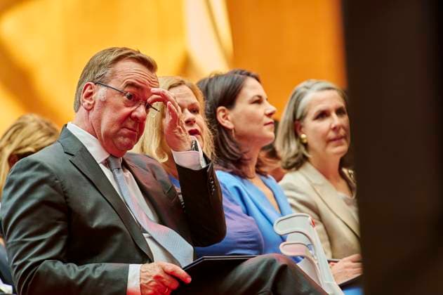 Boris Pistorius Nancy Faser Annalena Baerbock Peacekeeping 2024 EUR, Germany, Berlin, 27 06 2024 f l n r Federal Minister of Defense Boris Pistorius SPD Federal Minister of the Int