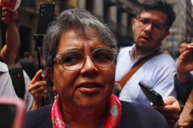 Raquel Buenrostro, leaves after she was announced as new Secretary of Public Function as part of the government cabinet of incoming President Claudia Sheinbaum Pardo during a press conference at Museo Interactivo de Economia. Mexico City Mexico - ZUMAe321 20240627_zia_e321_061 Copyright: xCarlosxSantiagox