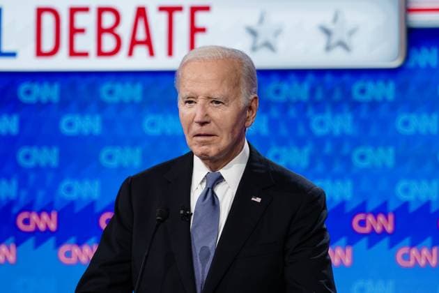 President Joe Biden stands on the stage during a break in the CNN presidential election debate against former President Donald Trump in Atlanta, Georgia on Thursday, June 27, 2024. The debate will be held in CNN s Atlanta studios with Jake Tapper and Dana Bash as moderators.  ATL20240627206 ELIJAHxNOUVELAGE
