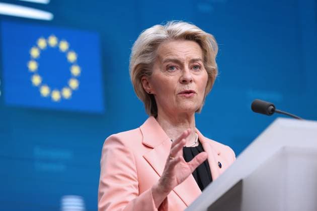 News Themen der Woche KW26 News Bilder des Tages (240627) -- BRUSSELS, June 27, 2024 -- File photo taken on March 21, 2024 shows President of the European Commission Ursula von der Leyen speaking at a press conference during the European Union (EU) summit in Brussels, Belgium. The European Council summit agreed on Thursday to formally nominate Germany s Ursula von der Leyen for a second term as president of the European Commission. European Council President Charles Michel confirmed the nomination on social media platform X. In addition to von der Leyen s nomination, EU leaders agreed to elect former Portuguese Prime Minister Antonio Costa as President of the European Council, while nominating Estonian Prime Minister Kaja Kallas as the EU s foreign policy chief. ) FILE-BELGIUM-BRUSSELS-T 