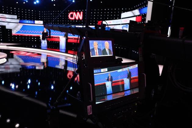 June 27, 2024, Atlanta, Georgia, USA: President JOE BIDEN and former President DONALD TRUMP face off during their first presidential debate at CNN. (Credit CNN via ZUMA Press Wire) Atlanta USA - ZUMA 20240627_new_z03_049 Copyright: xWillxLanzonix
