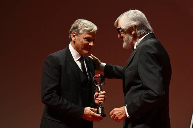 Opening ceremony of the 58th Karlovy Vary International Film Festival was held on June 28, 2024, in Karlovy Vary, Czech Republic. American actor Viggo Mortensen, left, receives the President s Award by festival president Jiri Bartoska, right. (CTKxPhoto KaterinaxSulova) CTKPhotoP2024062808201  CTKPhotoP2024062808201