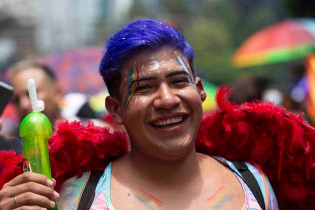 June 29, 2024, Mexico City, Mexico City, Mexico: Citizens participate with the characteristic colours of the GAY flag during the pride march on Reforma Avenue, the most important avenue in Mexico City. Mexico City Mexico - ZUMAs310 20240629_zip_s310_007 Copyright: xLuisxExSalgadox