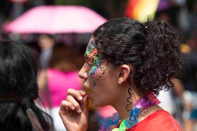 June 29, 2024, Mexico City, Mexico City, Mexico: Citizens participate with the characteristic colours of the GAY flag during the pride march on Reforma Avenue, the most important avenue in Mexico City. Mexico City Mexico - ZUMAs310 20240629_zip_s310_008 Copyright: xLuisxExSalgadox