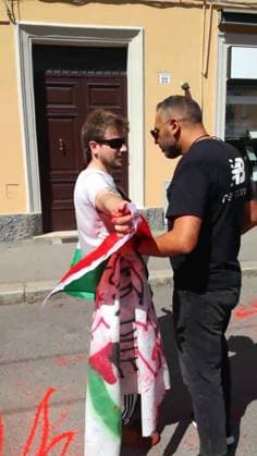 BOLOGNA - THE TOUR DE FRANCE BLOCKED IN SUPPORT OF YOUNG PALESTINIANS, AGAINST the sportwhasing of Israel Premier Tech, the Israeli team participating in the Tuor. This afternoon, five people adhering to the Latest Generation Repair Fund campaign occupied the road under the bridge of the Mazzini station, sitting down, chaining themselves together and pouring red paint on themselves and on the street, to symbolize blood Editorial Usage Only  Copyright: xUltimaxGenerazione Fotogrammax xIPAx Agenzia_Fotogramma_FGR4130897