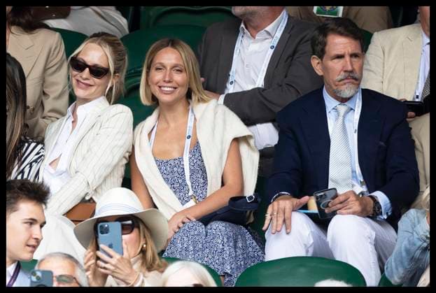 . 01 07 2024. London, United Kingdom. Poppy Delevingne , Princess Maria-Olympia of Greece and Denmark and PauloÕs, Crown Prince of Greece on the opening day of the Wimbledon Tennis Championships in London.  xStephenxLockx xi-Imagesx IIM-25341-0115
