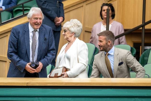 David Attenborough, Sandra Beckham and David Beckham watch tennis from The Royal Box on the first day of the Wimbledon tennis championships held at the All England Lawn Tennis & Croquet Club Featuring: David Attenborough, Sandra Beckham, David Beckham Where: London, United Kingdom When: 01 Jul 2024 Credit: Ray Tang Cover Images **STRICTLY EDITORIAL USE ONLY** EDITORIAL USE ONLY. NOT FOR USE BY NEWSPAPERS BASED IN THE UK. Copyright: xx coverimg53903451