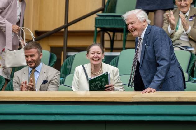 David Beckham, Susan Attenborough and David Attenborough and watch tennis from The Royal Box on the first day of the Wimbledon tennis championships held at the All England Lawn Tennis & Croquet Club Featuring: David Beckham, Susan Attenborough, David Attenborough Where: London, United Kingdom When: 01 Jul 2024 Credit: Ray Tang Cover Images **STRICTLY EDITORIAL USE ONLY** EDITORIAL USE ONLY. NOT FOR USE BY NEWSPAPERS BASED IN THE UK. Copyright: xx coverimg53903452