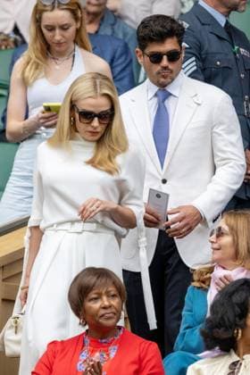 Katherine Jenkins and Andrew Levitas watch tennis from The Royal Box on the first day of the Wimbledon tennis championships held at the All England Lawn Tennis & Croquet Club Featuring: Katherine Jenkins, Andrew Levitas Where: London, United Kingdom When: 01 Jul 2024 Credit: Ray Tang Cover Images **STRICTLY EDITORIAL USE ONLY** EDITORIAL USE ONLY. NOT FOR USE BY NEWSPAPERS BASED IN THE UK. Copyright: xx coverimg53903458