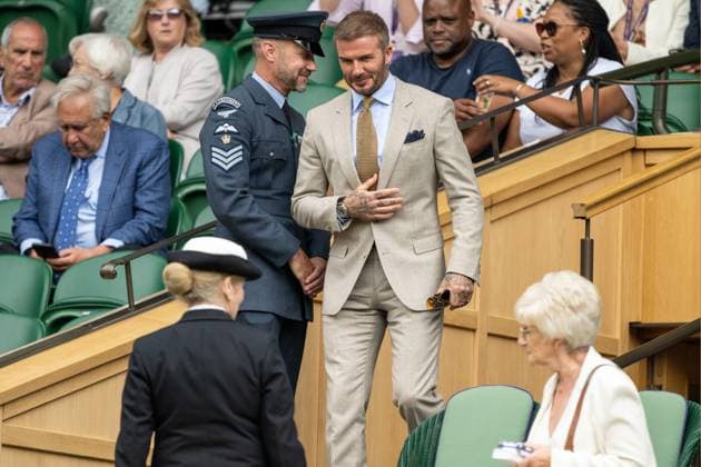 David Beckham watches tennis from The Royal Box on the first day of the Wimbledon tennis championships held at the All England Lawn Tennis & Croquet Club Featuring: Sandra Backham, David Beckham Where: London, United Kingdom When: 01 Jul 2024 Credit: Ray Tang Cover Images **STRICTLY EDITORIAL USE ONLY** EDITORIAL USE ONLY. NOT FOR USE BY NEWSPAPERS BASED IN THE UK. Copyright: xx coverimg53903440
