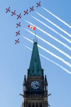 July 1, 2024, Ottawa, On, Canada: Canadian Forces Snowbirds conduct a flypast near Parliament Hill during Canada Day celebrations in Ottawa, on Monday, July 1, 2024. Ottawa Canada  - ZUMAc35_ 20240701_zaf_c35_140 Copyright: xSpencerxColbyx