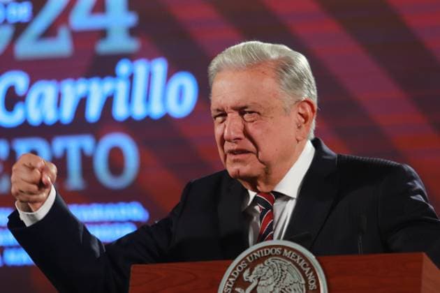 President of Mexico, Andres Manuel Lopez Obrador, speaking during a briefing conference at National Palace. where he announced that the Financial Intelligence Unit (UIF) will present a report on people linked to organized crime. Mexico City Mexico - ZUMAe321 20240703_zia_e321_003 Copyright: xCarlosxSantiagox