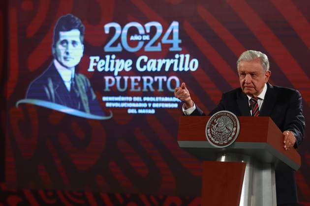President of Mexico, Andres Manuel Lopez Obrador, speaking during a briefing conference at National Palace. where he announced that the Financial Intelligence Unit (UIF) will present a report on people linked to organized crime. Mexico City Mexico - ZUMAe321 20240703_zia_e321_011 Copyright: xCarlosxSantiagox