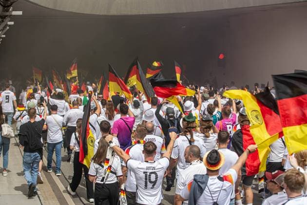German fan march in Stuttgart for the quarter-finals of UEFA Euro 2024 Copyright: xSimonxAdomatx