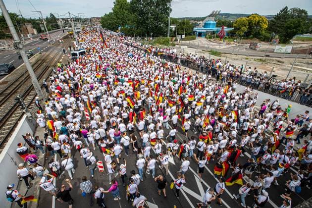 German fan march in Stuttgart for the quarter-finals of UEFA Euro 2024 Copyright: xSimonxAdomatx