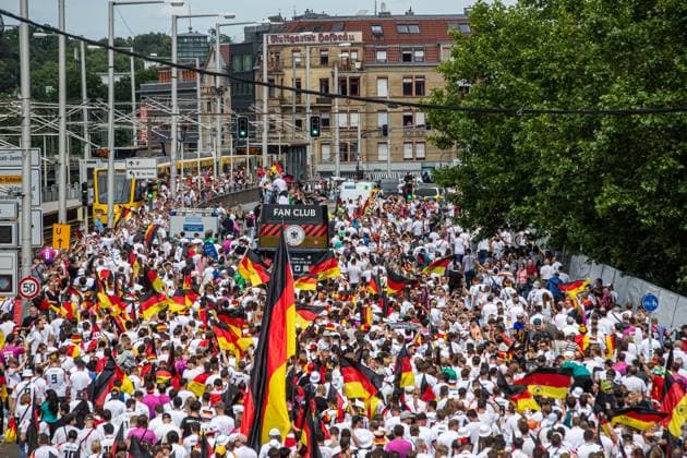 German fan march in Stuttgart for the quarter-finals of UEFA Euro 2024 Copyright: xSimonxAdomatx