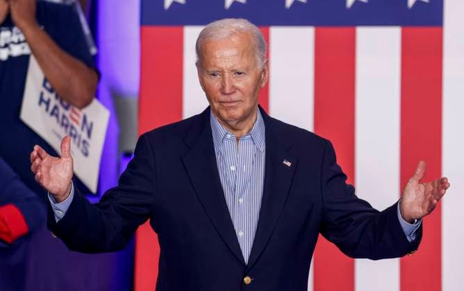 President Joe Biden delivers a campaign speech where he announced that he will remain in the race at Sherman Middle School in Madison, Wisconsin, on Friday, July 5, 2024. This was Biden s fifth visit to Wisconsin this year as he campaigns for reelection to another four year term as president.  MAD20240705814 TANNENxMAURY