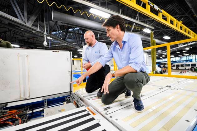 July 5, 2024, Richmond Hill, On, Canada: Prime Minister Justin Trudeau is given a tour of a fully electric bus by Fleet Technologist Mathew Mandley, at a York Region Transit facility, in Richmond Hill, Ont., on Friday, July 5, 2024. Richmond Hill Canada - ZUMAc35_ 20240705_zaf_c35_116 Copyright: xChristopherxKatsarovx