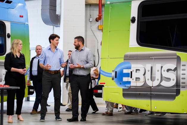 July 5, 2024, Richmond Hill, On, Canada: Prime Minister Justin Trudeau tours a fully electric bus at a York Region Transit facility, in Richmond Hill, Ont., on Friday, July 5, 2024. Richmond Hill Canada  - ZUMAc35_ 20240705_zaf_c35_118 Copyright: xChristopherxKatsarovx