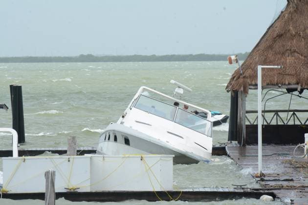 (240706) -- CANCUN, July 6, 2024 -- A boat is seen after the landfall of Hurricane Beryl, in Cancun, Quintana Roo state, Mexico, July 5, 2024. Over 1 million people in the Caribbean have been affected by Hurricane Beryl, UN humanitarians said Friday. As a category 4 hurricane that has claimed at least 11 lives so far, Beryl left a trail of destruction in Grenada and Saint Vincent and the Grenadines on Monday, then impacting Jamaica on Wednesday. The hurricane is currently affecting Belize and Mexico. (Photo by Xinhua) MEXICO-CANCUN-HURRICANE BERYL AdolfoxJasso