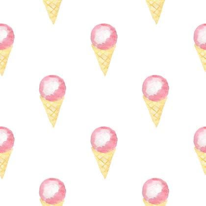 Watercolor seamless pattern with pink ice cream in a waffle cone on a white background ,model released, Symbolfoto
