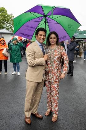 Cricketer Sachin Tendulkar and wife Anjali Tendulkar attend the Wimbledon tennis championships held at the All England Lawn Tennis & Croquet Club. Featuring: Sachin Tendulkar, Anjali Tendulkar Where: London, London, United Kingdom When: 06 Jul 2024 Credit: Ray Tang Cover Images **STRICTLY EDITORIAL USE ONLY** EDITORIAL USE ONLY. NOT FOR USE BY NEWSPAPERS BASED IN THE UK. Copyright: xx coverimg53925668