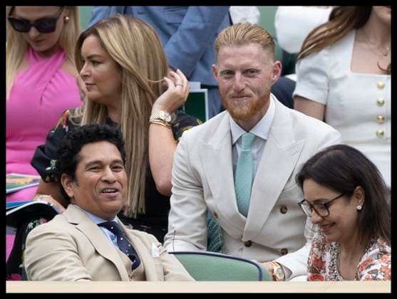 . 06 07 2024. London, United Kingdom. Sachin Tendulkar and Ben Stokes in the Royal Box on day six of the Wimbledon Tennis Championships in London.  xStephenxLockx xi-Imagesx IIM-25356-0068