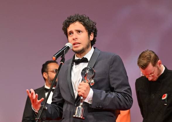 Peruvian director Paolo Tizon received the Proxima Special Award for his documentary When the Night Came at the closing awards ceremony of the 58th Karlovy Vary International Film Festival, in Karlovy Vary, Czech Republic, on July 6, 2024. (CTKxPhoto OndrejxHajek) CTKPhotoP2024070604793  CTKPhotoP2024070604793