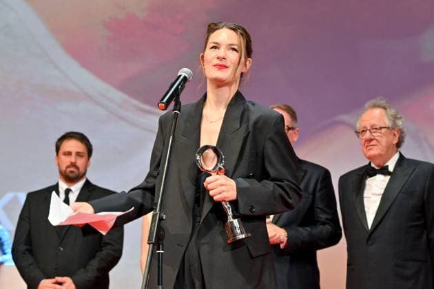 Norwegian actress Helga Guren won the Best Actress Award for her performance in the film To the Ages at the closing awards ceremony of the 58th Karlovy Vary International Film Festival, in Karlovy Vary, Czech Republic, on July 6, 2024. (CTKxPhoto OndrejxHajek) CTKPhotoP2024070605058  CTKPhotoP2024070605058