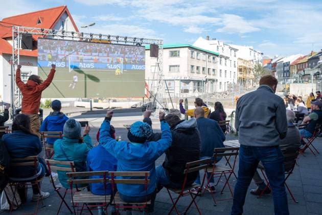Soccer fans watch the quarter final match between England and Switzerland on a screen at Hlemmur Square in Rsykajvik during the UEFA EURO 2024 European Football Championship UEFA European Football Championship Soccer fans watch the quarter final match between England and Switzerland on a screen at Hlemmur Square in Rsykajvik during the UEFA sp20240705686.jpg