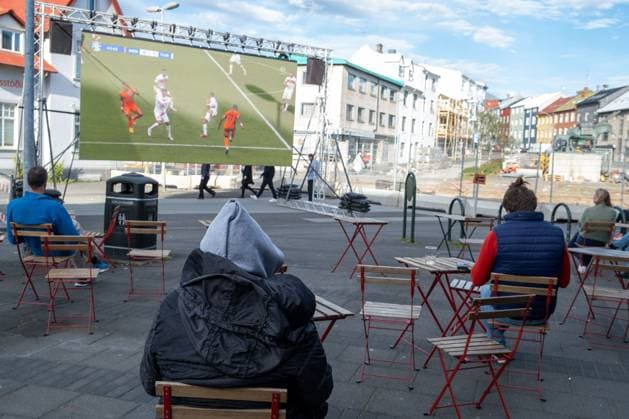 Very few soccer fans are watching the quarter final match between Turkey and the Netherlands on a screen at Hlemmur Square in Rsykajvik during the UEFA EURO 2024 European Football Championship UEFA European Football Championship Football fans are watching the quarter final match between Turkey and the Neth sp20240705686.jpg
