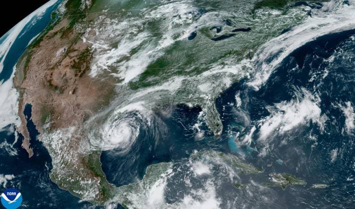 July 7, 2024 - Gulf of Mexico - The outer bands of Beryl brought rain and intensifying winds to Texas on Sunday as coastal residents boarded up windows, left beach towns under evacuation orders and braced for the tropical storm that forecasters expected to strengthen back into a hurricane before landfall. Much of Texas shoreline was under a hurricane warning and landfall was expected early Monday. Gulf of Mexico - ZUMAz03_ 20240707_shv_z03_837 Copyright: xNOAAx