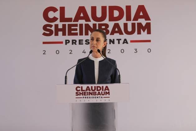 Claudia Sheinbaum Pardo, virtual candidate elected for the Presidency of Mexico, speaks during a press conference in which she announced that she will continue the construction of passenger trains in the north of the country. on July 8, 2024 in Mexico City, Mexico. Mexico City Mexico - ZUMAe321 20240708_zia_e321_019 Copyright: xIanxRoblesx