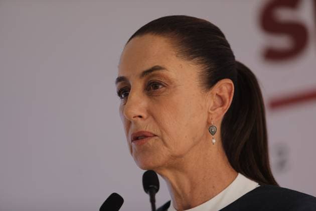 Claudia Sheinbaum Pardo, virtual candidate elected for the Presidency of Mexico, speaks during a press conference in which she announced that she will continue the construction of passenger trains in the north of the country. on July 8, 2024 in Mexico City, Mexico. Mexico City Mexico - ZUMAe321 20240708_zia_e321_005 Copyright: xIanxRoblesx