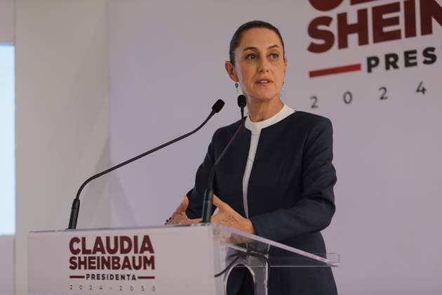 Claudia Sheinbaum Pardo, virtual candidate elected for the Presidency of Mexico, speaks during a press conference in which she announced that she will continue the construction of passenger trains in the north of the country. on July 8, 2024 in Mexico City, Mexico. Mexico City Mexico - ZUMAe321 20240708_zia_e321_012 Copyright: xIanxRoblesx