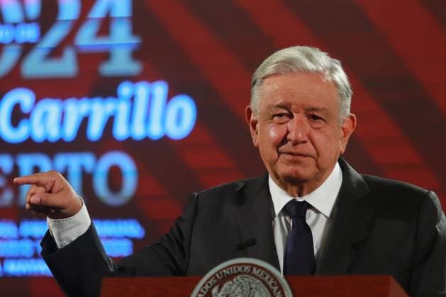 Mexico™s President Andres Manuel Lopez Obrador Briefing Mexico s President Andres Manuel Lopez Obrador, talks about the restoration program for rural heritage damaged by the 2017 earthquake in the states of Morelos, Puebla, Oaxaca, Chiapas and Mexico City, as well as the progress on the trains, during a briefing conference at National Palace. on July 10, 2024 in Mexico City, Mexico. (Photo by Carlos Santiago Eyepix Group) Copyright: xCarlosxSantiago xEyepixxGroupx CS_10072024_125853