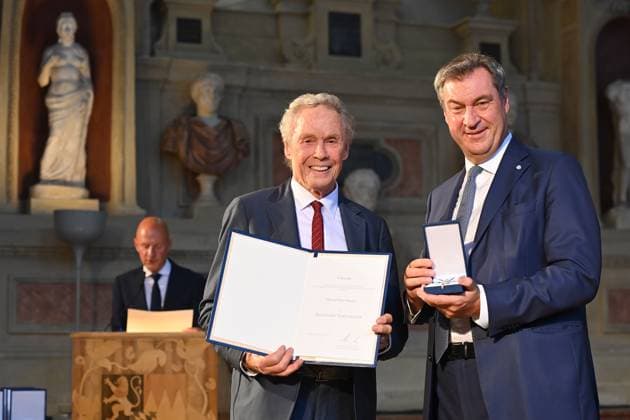Peter KRAUS Saenger,Musician , Markus SOEDER State Premier of Bavaria and CSU Chairman Award of the Bavarian Order of Merit in the Antiquariat of the Residence in Munich on 10 07 2024
