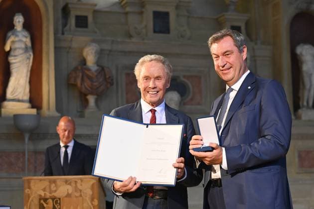 Peter KRAUS Saenger,Musician , Markus SOEDER State Premier of Bavaria and CSU Chairman Award of the Bavarian Order of Merit in the Antiquariat of the Residence in Munich on 10 07 2024