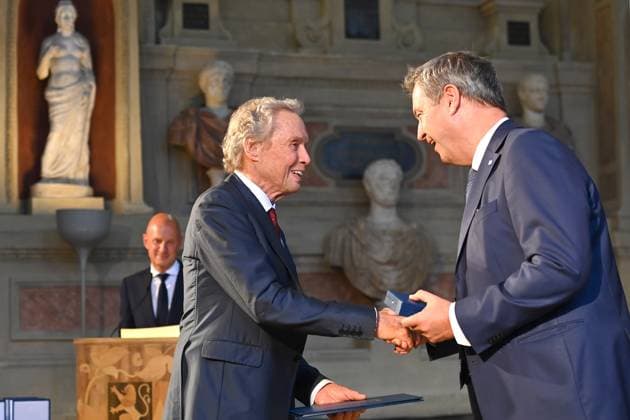 Peter KRAUS Saenger,Musician , Markus SOEDER State Premier of Bavaria and CSU Chairman Award of the Bavarian Order of Merit in the Antiquariat of the Residence in Munich on 10 07 2024