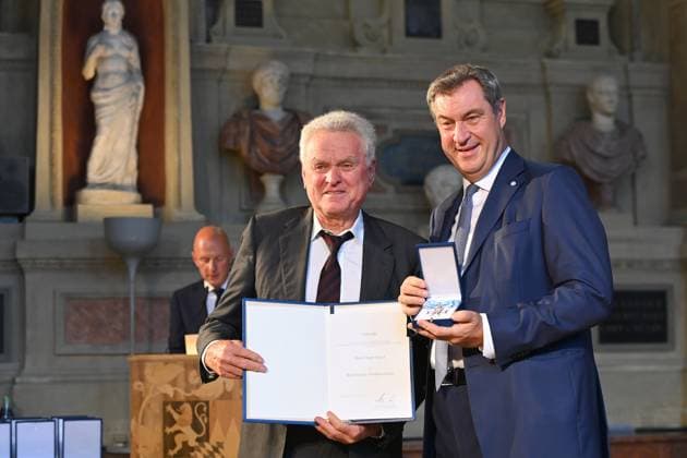 Sepp MAIER Former soccer goalkeeper, Markus SOEDER State Premier of Bavaria and CSU Chairman Award of the Bavarian Order of Merit in the Antiquariat of the Residence in Munich on 10 07 2024