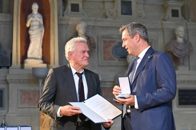Sepp MAIER Former soccer goalkeeper, Markus SOEDER State Premier of Bavaria and CSU Chairman Award of the Bavarian Order of Merit in the Antiquariat of the Residence in Munich on 10 07 2024
