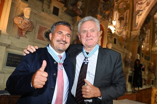 from left Georg Schorsch HACKL, Sepp MAIER Award of the Bavarian Order of Merit in the Antiquariat of the Residenz in Munich on 10 07 2024