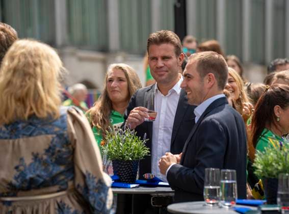 Munich, Bavaria, Germany: July 11, 2024: Philipp Lahm as ambassador and soccer referee Felix Brych at the award ceremony for the volunteers of the UEFA Euro 2024 European Championship in Germany in Munich in the lower Hofgarten.