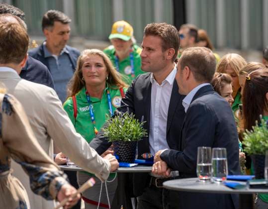 Munich, Bavaria, Germany: July 11, 2024: Philipp Lahm as ambassador and soccer referee Felix Brych at the award ceremony for the volunteers of the UEFA Euro 2024 European Championship in Germany in Munich in the lower Hofgarten.