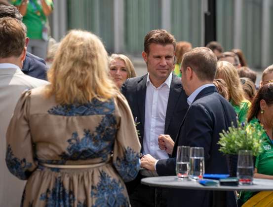 Munich, Bavaria, Germany: July 11, 2024: Philipp Lahm as ambassador and soccer referee Felix Brych at the award ceremony for the volunteers of the UEFA Euro 2024 European Championship in Germany in Munich in the lower Hofgarten.