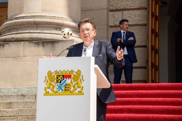 Munich, Bavaria, Germany - 11 July 2024: Honoring the volunteers of the UEFA EURO 2024 European Football Championship in the Unterer Hofgarten in Munich. UEFA Events CEO Martin Kallen gives a speech
