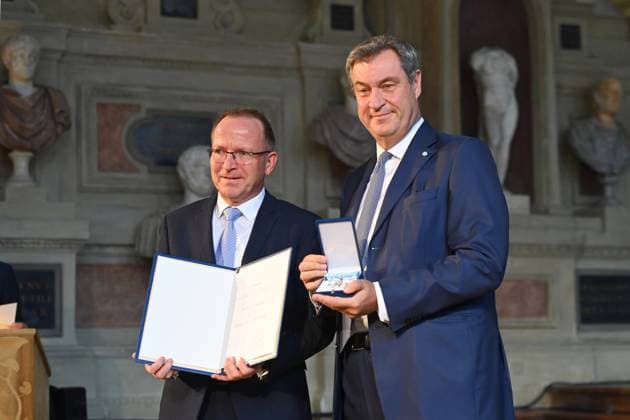 Joerg AMMON, Markus SOEDER State Premier of Bavaria and CSU Chairman Award of the Bavarian Order of Merit in the Antiquariat of the Residence in Munich on 10 07 2024