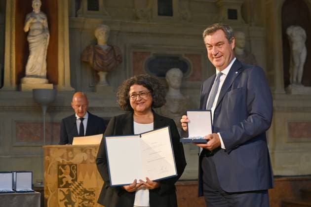 Irene DURUKAN, Markus SOEDER State Premier of Bavaria and CSU Chairman Bavarian Order of Merit Award Ceremony in the Antiquariat of the Residence in Munich on 10 07 2024