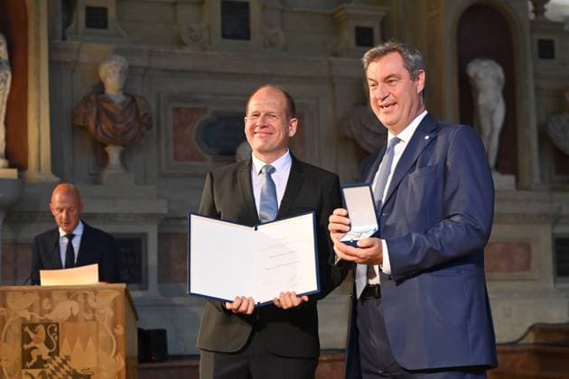 Harald HUEBNER, Markus SOEDER State Premier of Bavaria and CSU Chairman Award of the Bavarian Order of Merit in the Antiquariat of the Residence in Munich on 10 07 2024